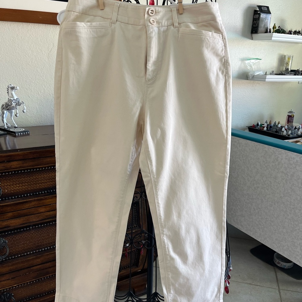 NWT LOFT Cream Straight High Rise LP Cropped Ankle Pants Petite Size 8 (1-053)